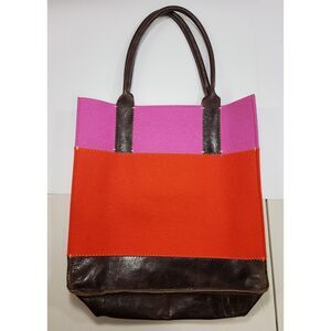Graf & Lantz Merino Wool Felt & Leather Tote Bag Orange Pink Colorblock Large